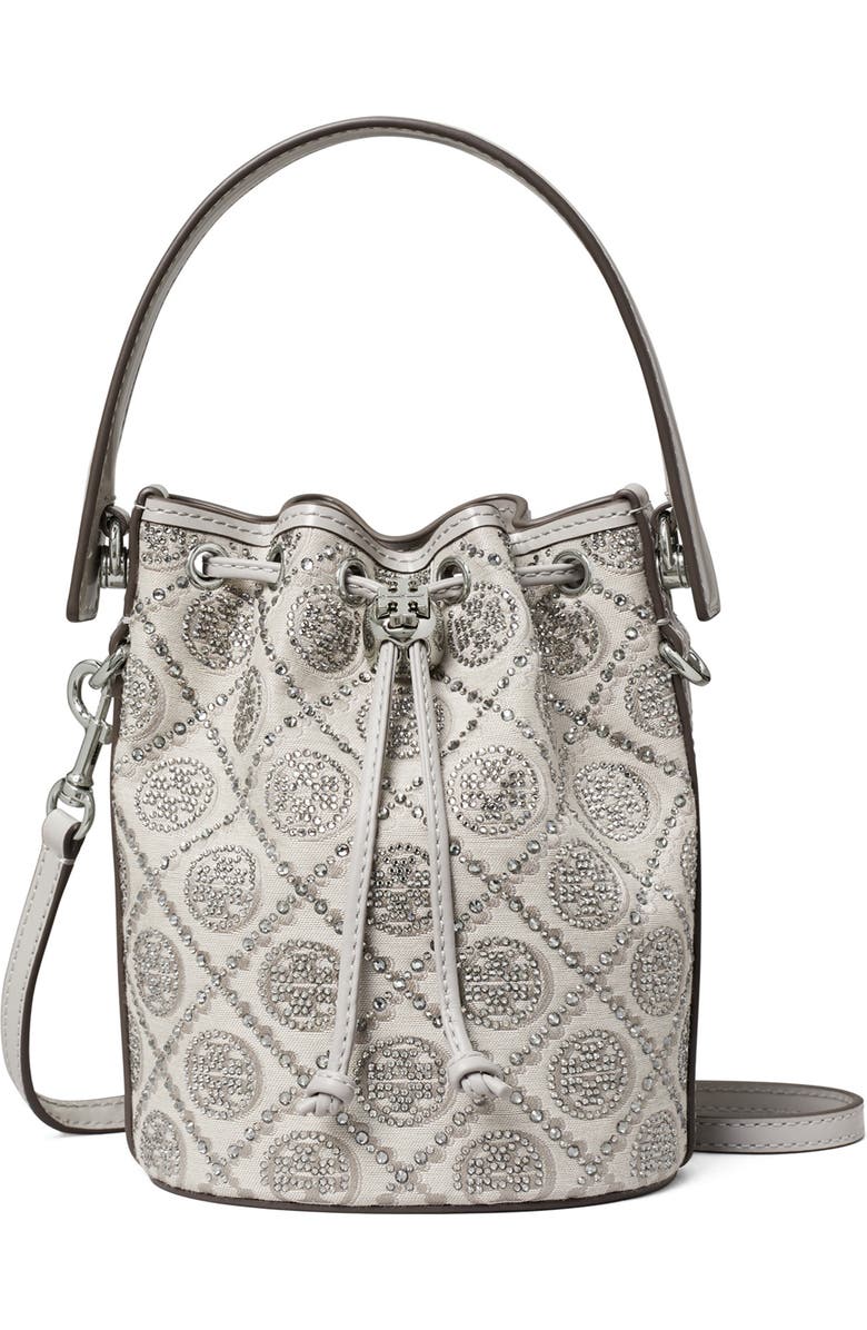 Tory Burch Crystal Detail Monogram Mini Bucket Bag, Main, color,