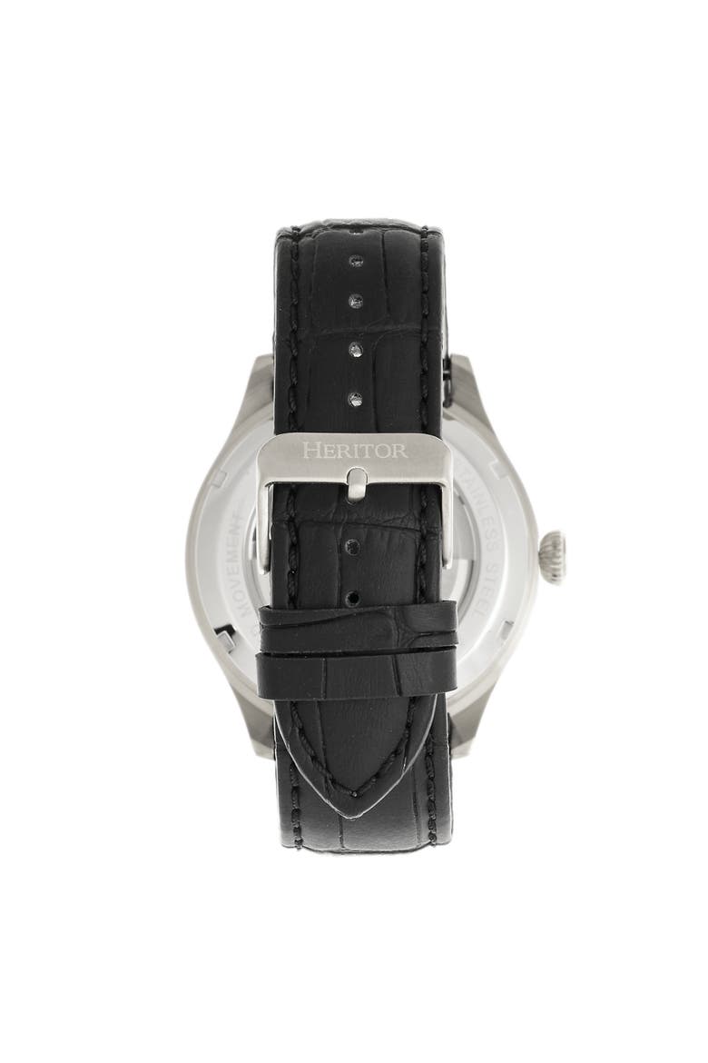 Gregory Semi-Skeleton Leather-Band Watch, Alternate, color, Black