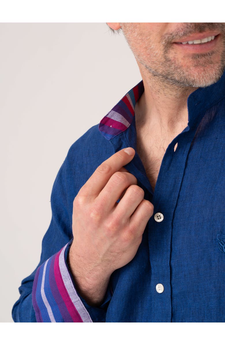 Koy Clothing Linen Band Collar Shirt, Alternate, color, Royal Blue