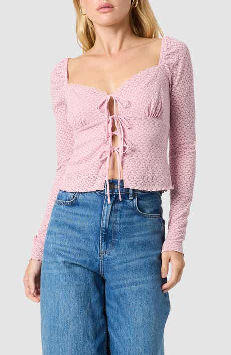 All in Favor Tie Front Lace Top