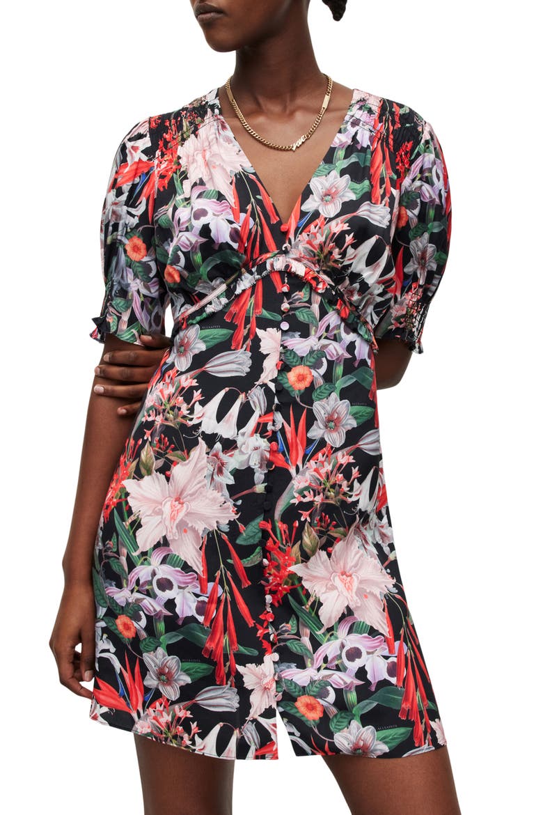 Demi Leondra Floral Satin Dress, Alternate, color, BLACK MULTI