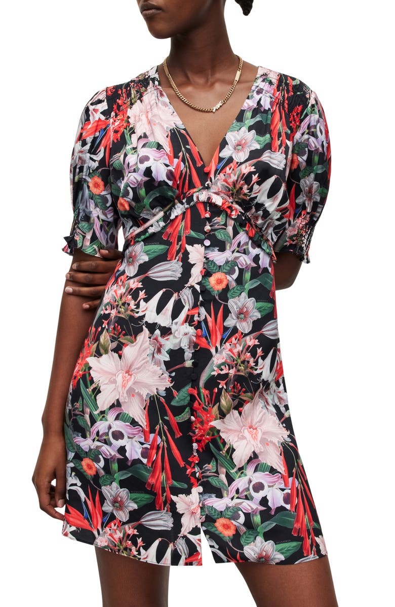 AllSaints Demi Leondra Floral Satin Dress, Alternate, color, 