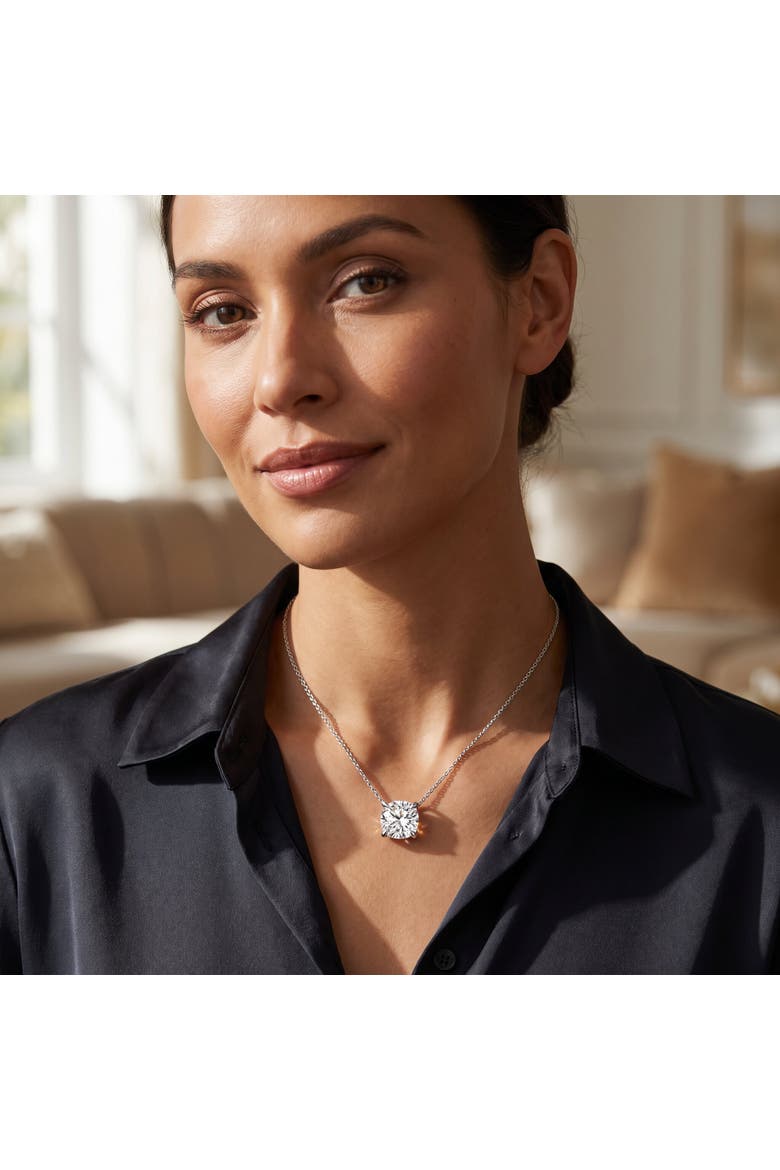 Certified 3Ct Cushion Solitaire Diamond Pendant 14k Gold 18" Necklace Lab Grown, Alternate, color, Yellow Gold