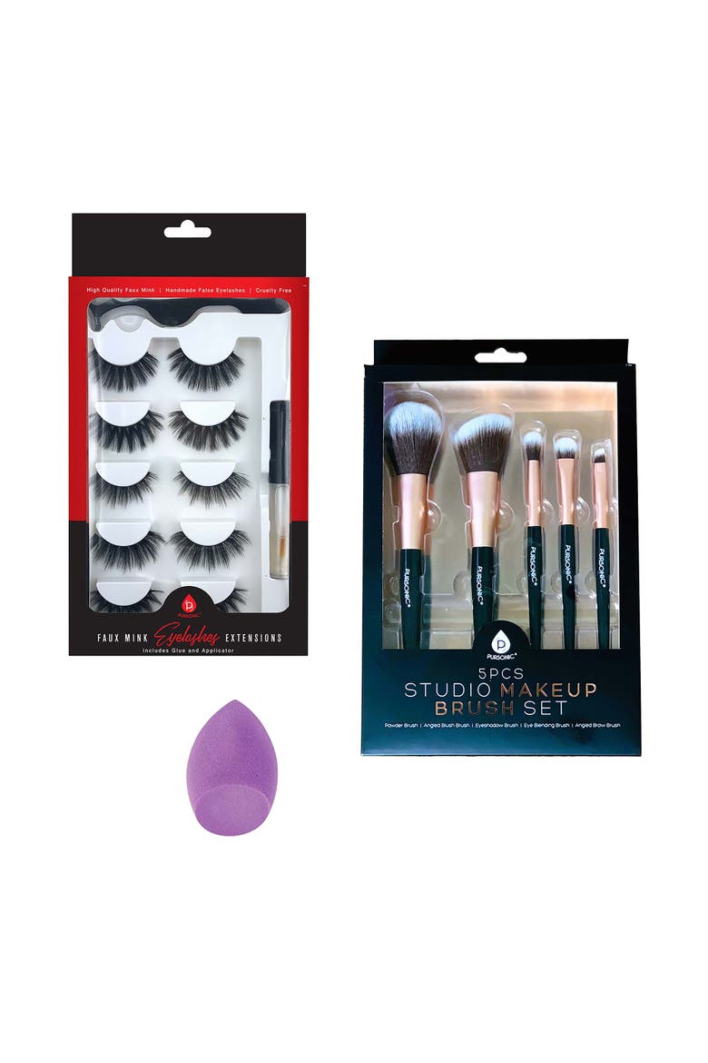 Glam Set 3D Faux Mink Lashes, Makeup Sponge & Brush Set, Main, color, Multicolor
