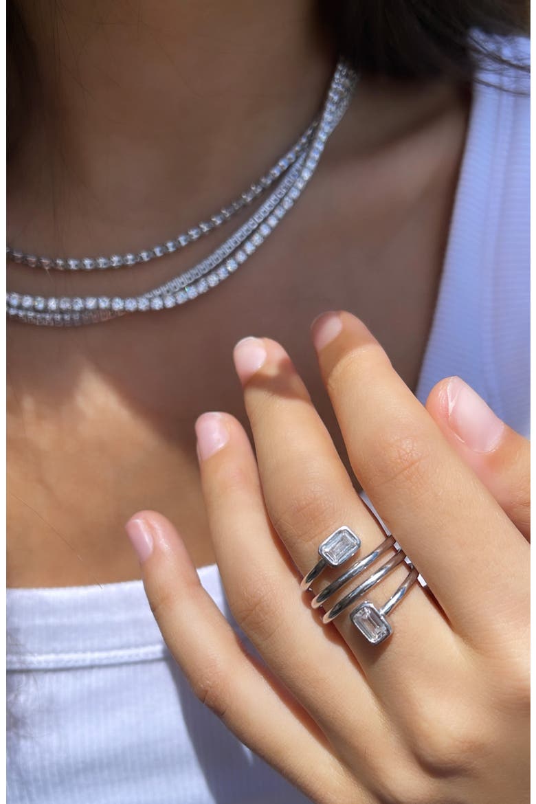 Emerald Cut Spiral Statement Ring, Alternate, color, SILVER/ WHITE