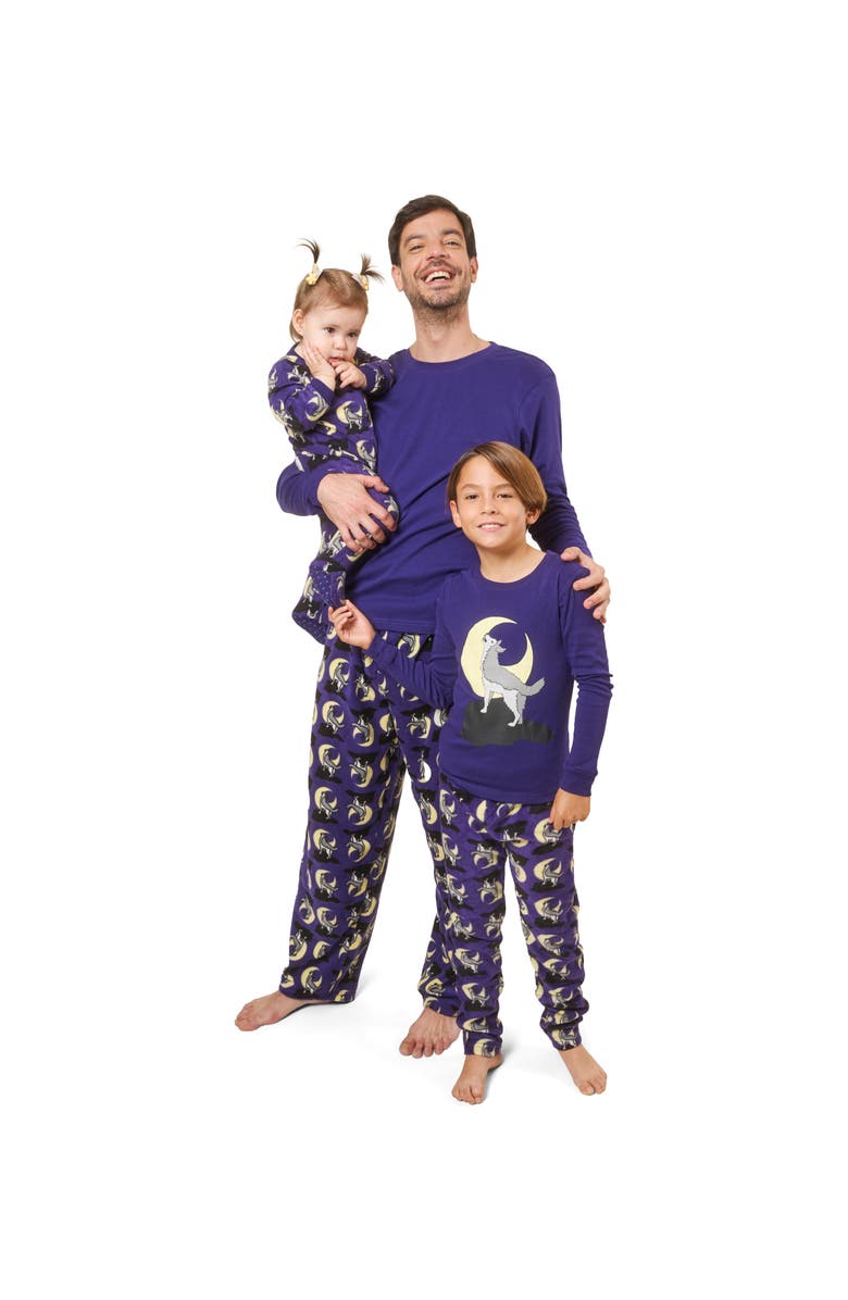 Leveret Kids Footed Fleece Printed Matching Family Holiday Pajamas, Alternate, color, Wolf
