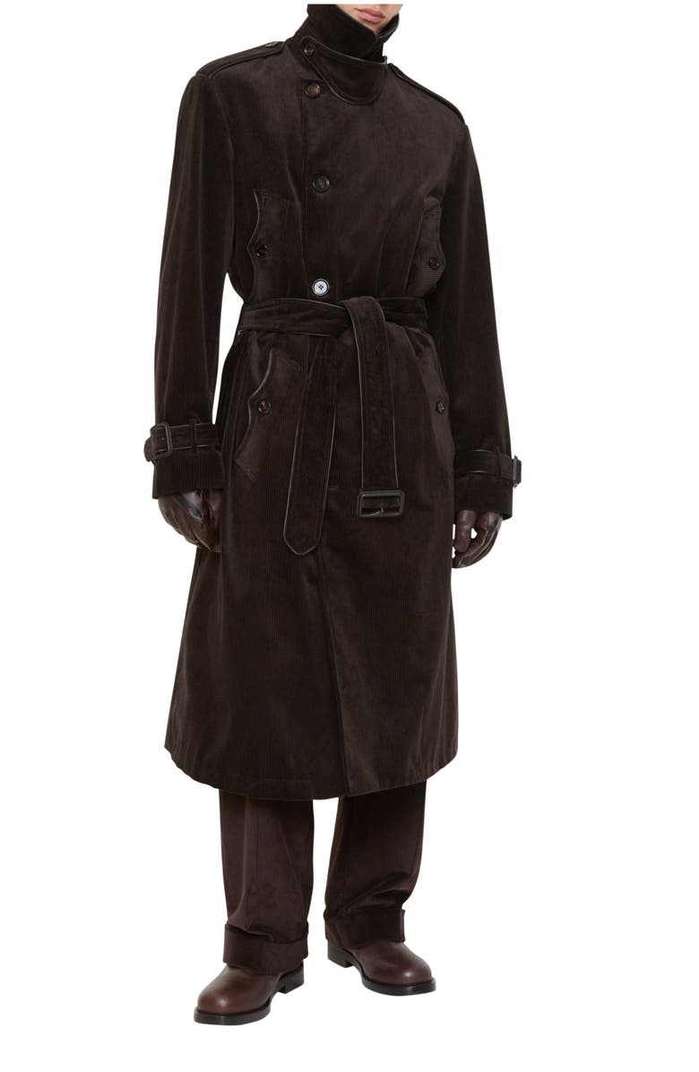 Burberry Long Corduroy Trench Coat, Main, color, Clove Brown