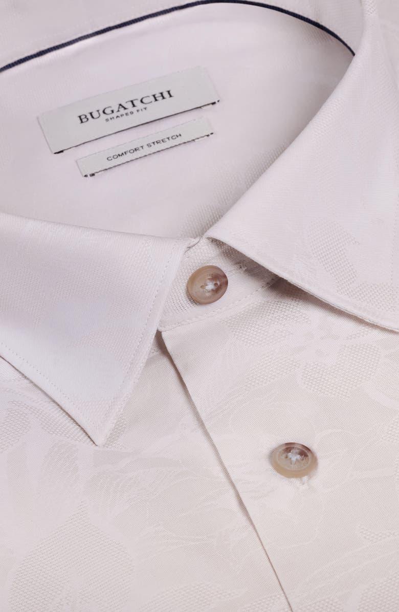 Bugatchi Julian Shaped Fit Floral Jacquard Stretch Cotton Button-Up Shirt, Alternate, color, Almond