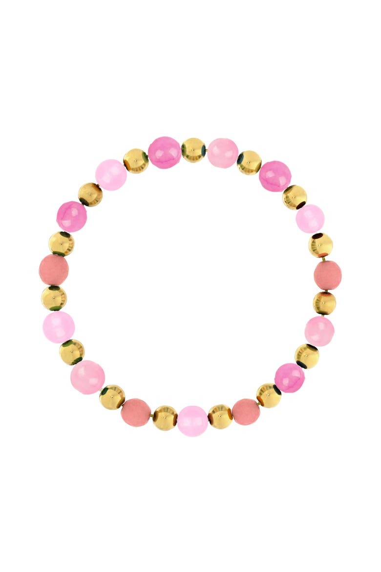 Women's 14K Gold Filled & Semi-Precious Gemstone Bead Bracelet, Main, color, Pink