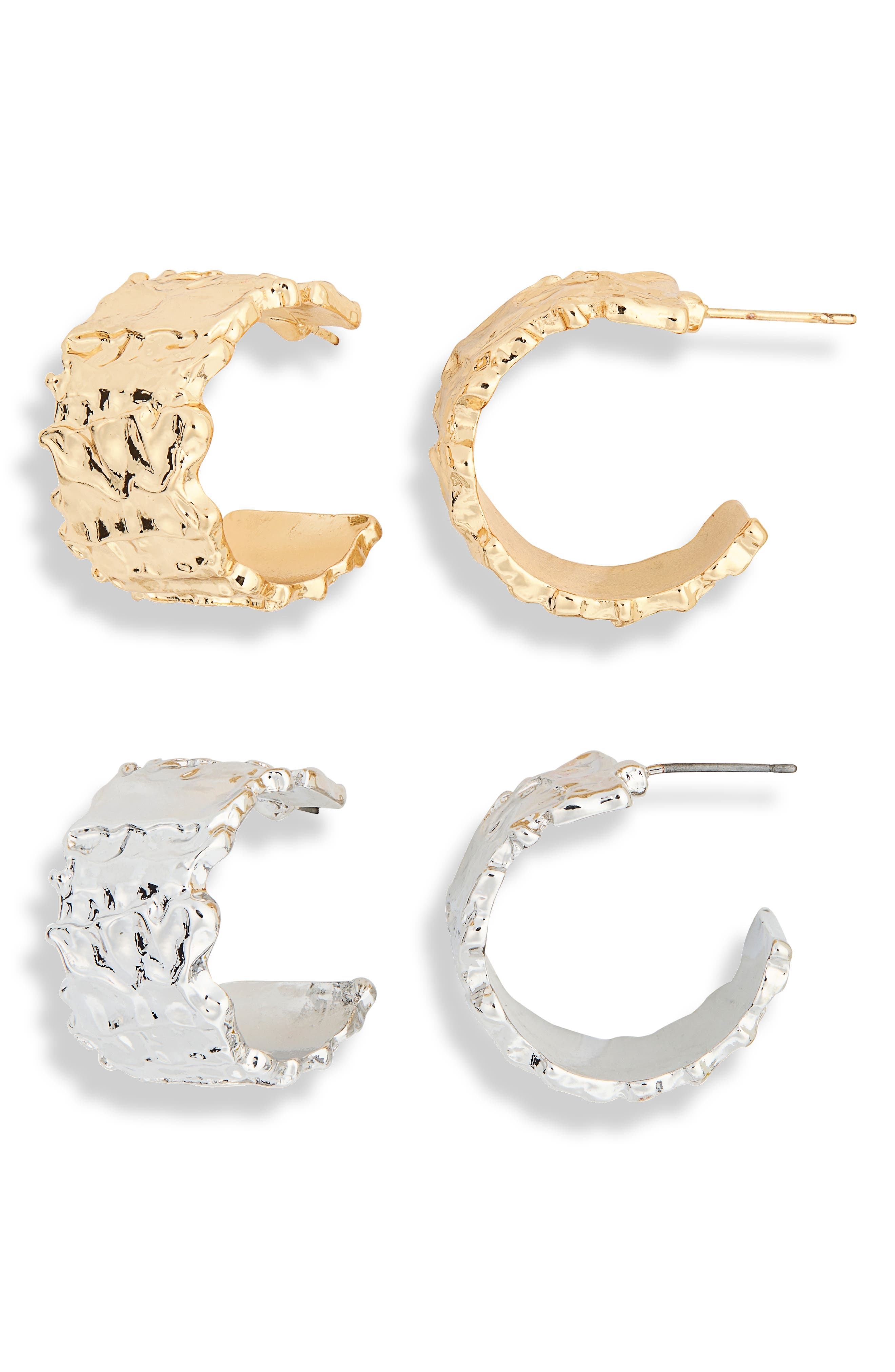 Set of 2 Textured Hoop Earrings