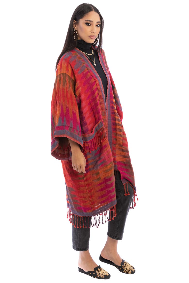 Gradient Stripe Fringe Trim Ruana, Alternate, color, RED
