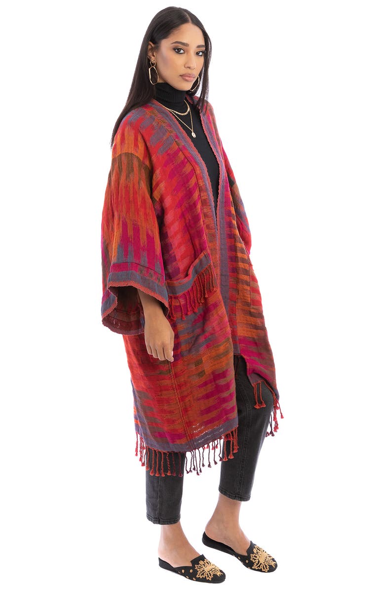 SAACHI Gradient Stripe Fringe Trim Ruana, Alternate, color, Red