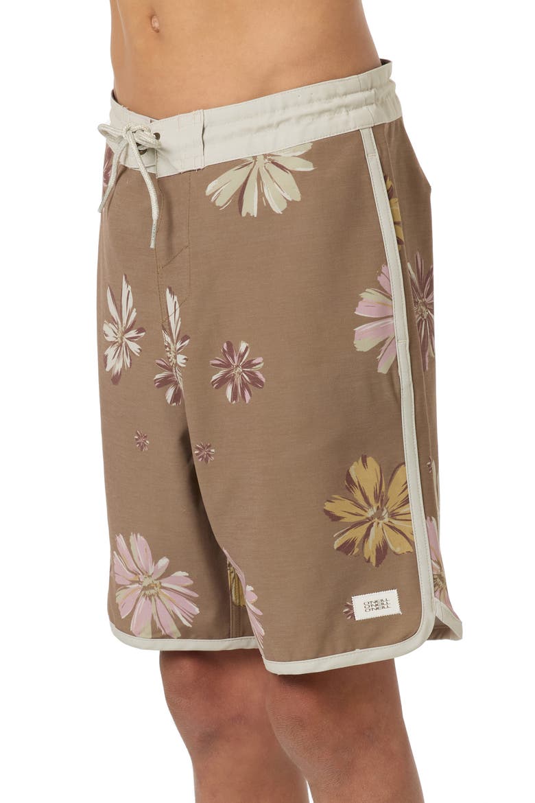 Kids' Cruzer Stripe Scallop Board Shorts, Alternate, color, DARK KHAKI
