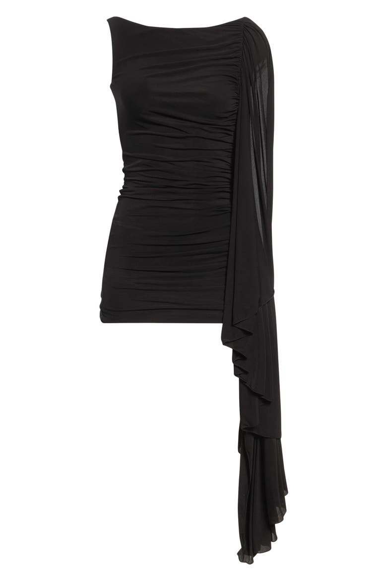 Asymmetric Ruched Minidress, Alternate, color, BLACK