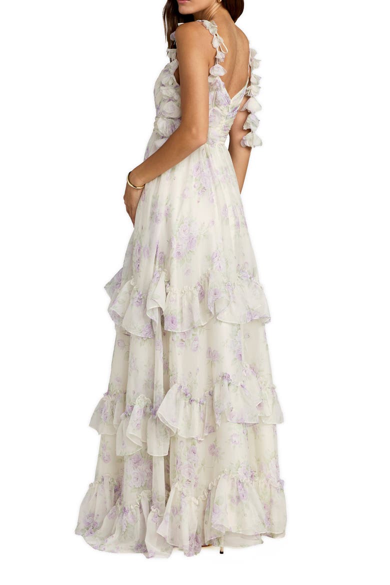 Floral Print Long Flare Sleeve Mesh A-Line Dress, Alternate, color, Ivory Multi