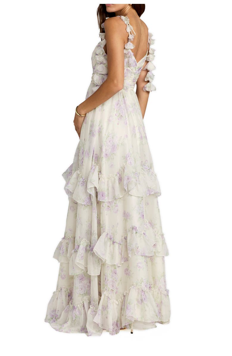 Mac Duggal Floral Print Long Flare Sleeve Mesh A-Line Dress, Alternate, color, Ivory Multi