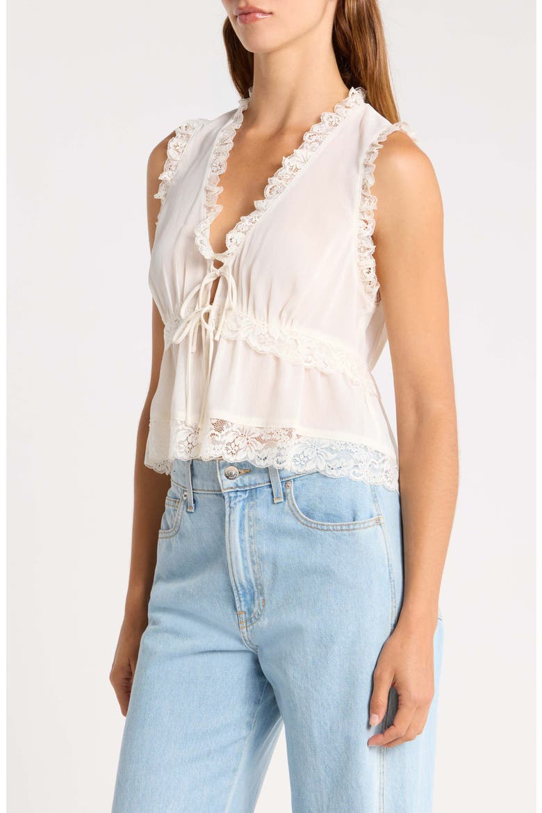 Norah Lace Trim Tie Front Top, Alternate, color, IVORY