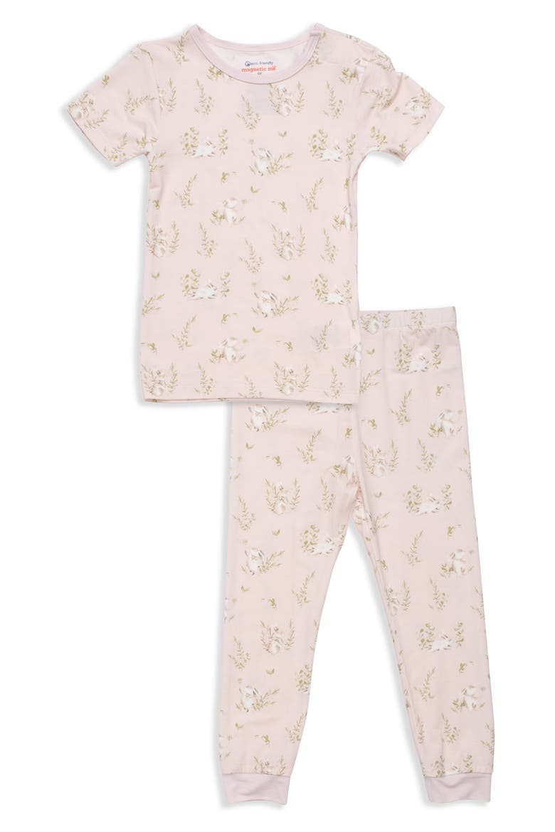 Bunny Floral Magnetic Two-Piece Pajamas, Main, color, PINK