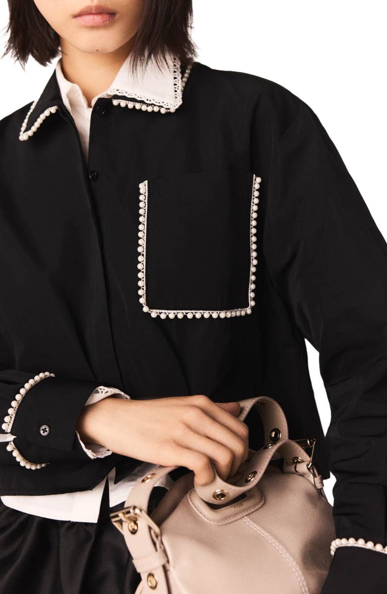 maje Taffeta shirt, Alternate, color, Black