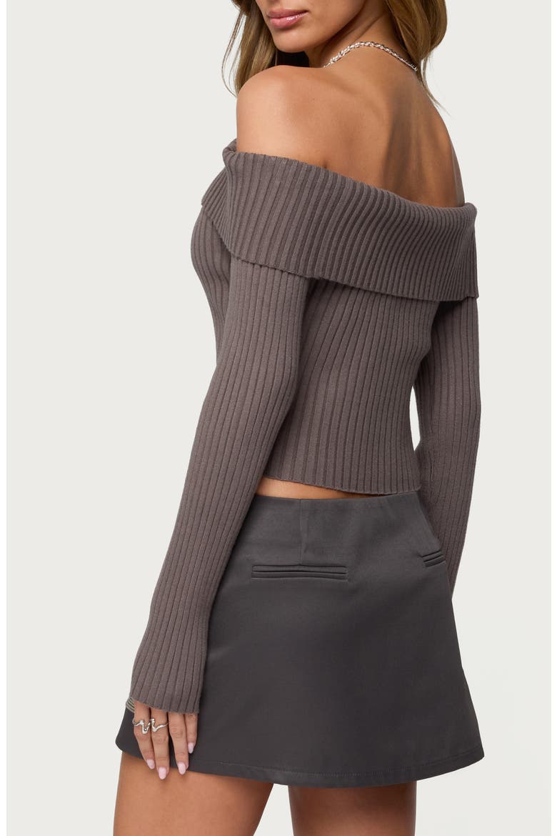 Lauren Foldover Off the Shoulder Rib Sweater, Alternate, color, TAUPE