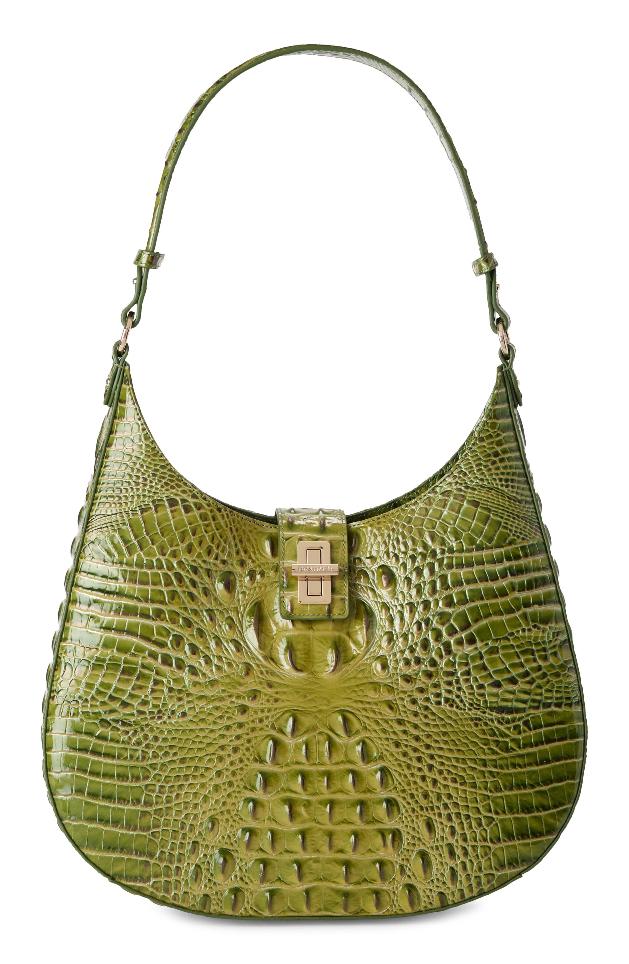 Brahmin Fallon Croc Embossed Leather Shoulder Bag, Main, color, Olive