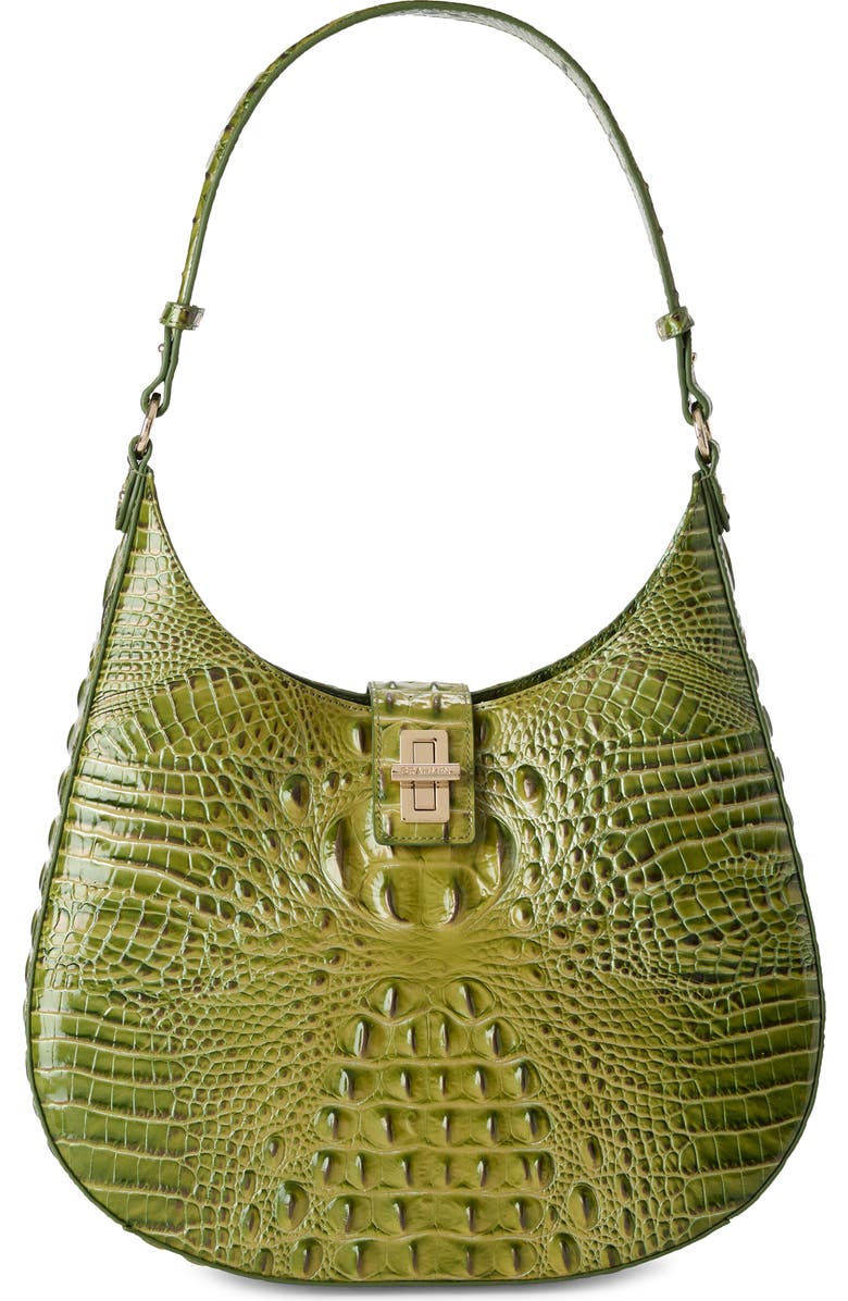 Brahmin Fallon Croc Embossed Leather Shoulder Bag, Main, color, Olive