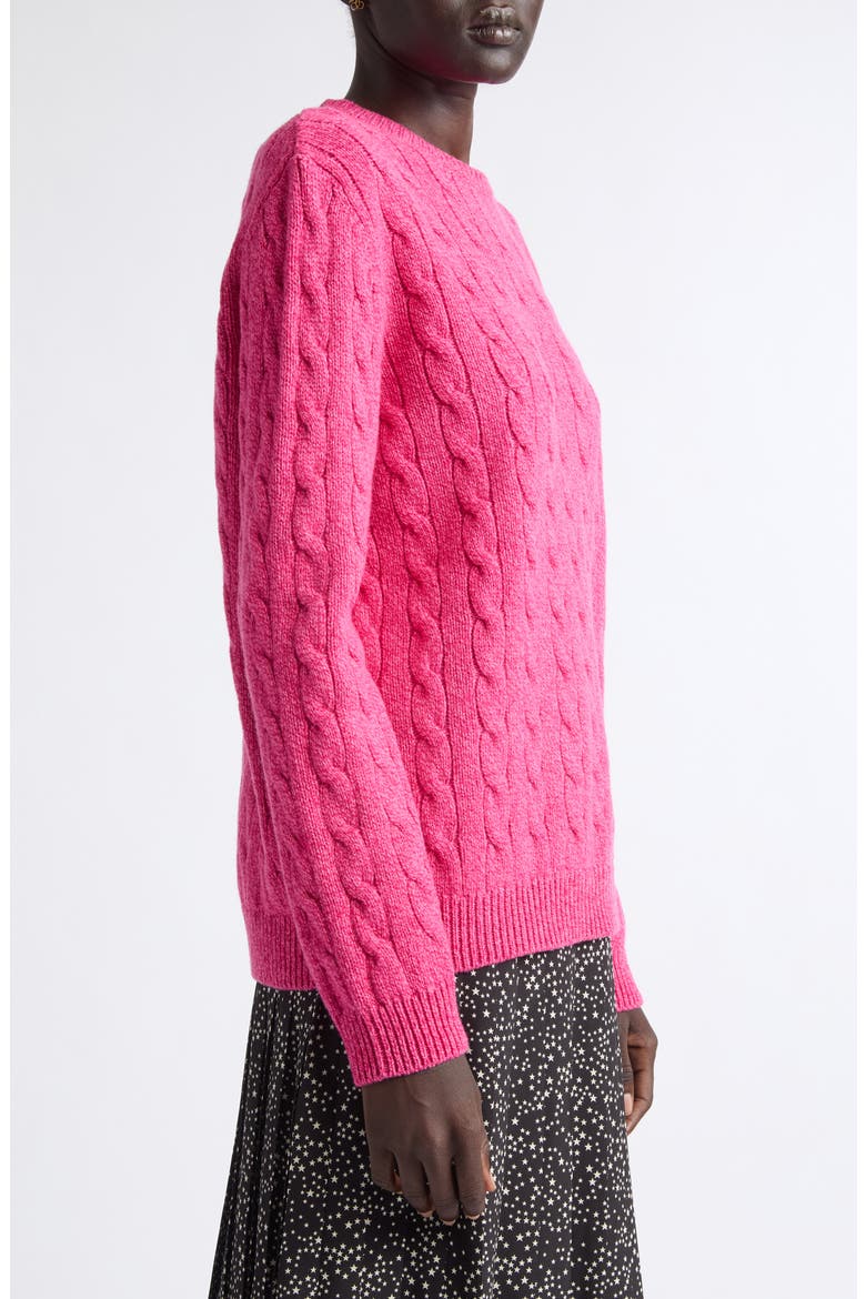 Cable Knit Wool Crewneck Sweater, Alternate, color, PINK