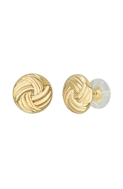 14K Yellow Gold Button Stud Earrings
