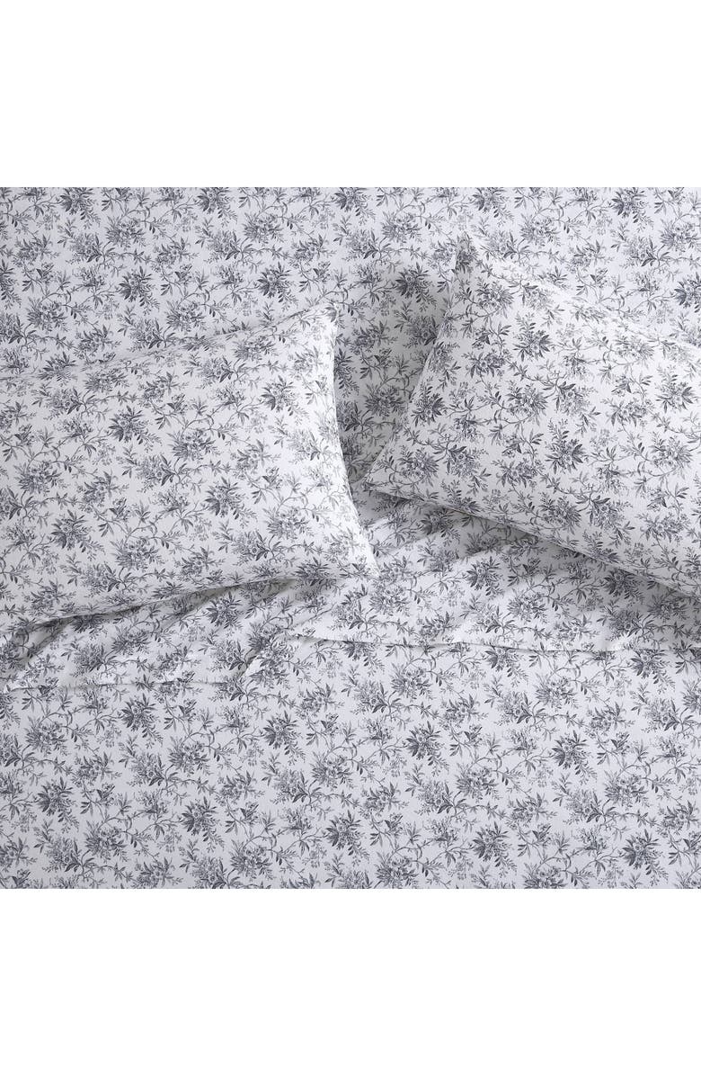 Laura Ashley Faye Toile Cotton Flannel Sheet Set, Alternate, color, Black