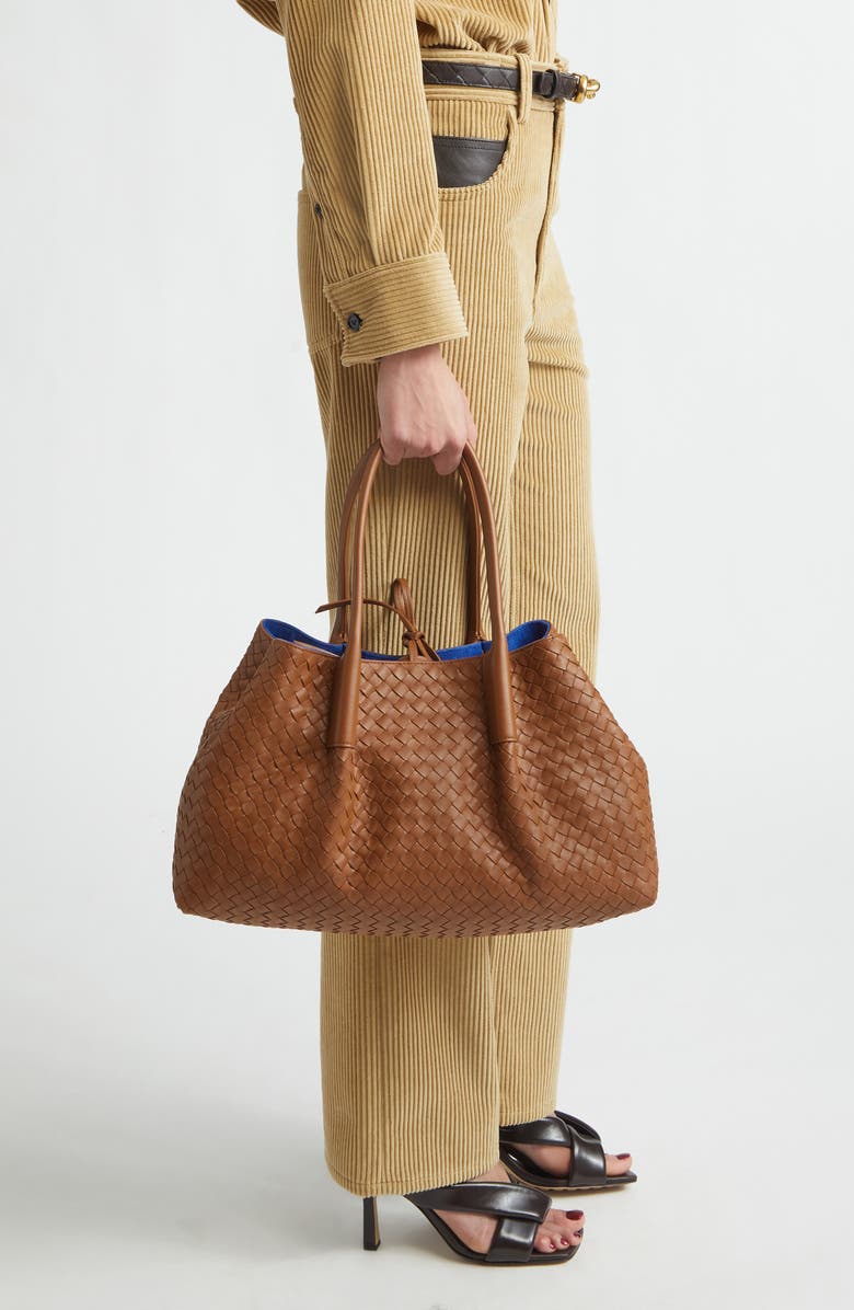 Bottega Veneta Leather & Suede Reversible Tote, Alternate, color, 2591 Amber/ Blue Royal-M B