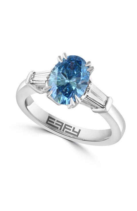 Blue & White Lab-Grown Diamond Ring in 14K White Gold