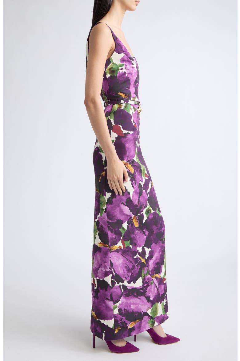 Watercolor Iris Faille Column Gown, Alternate, color, PURPLE/ IVORY
