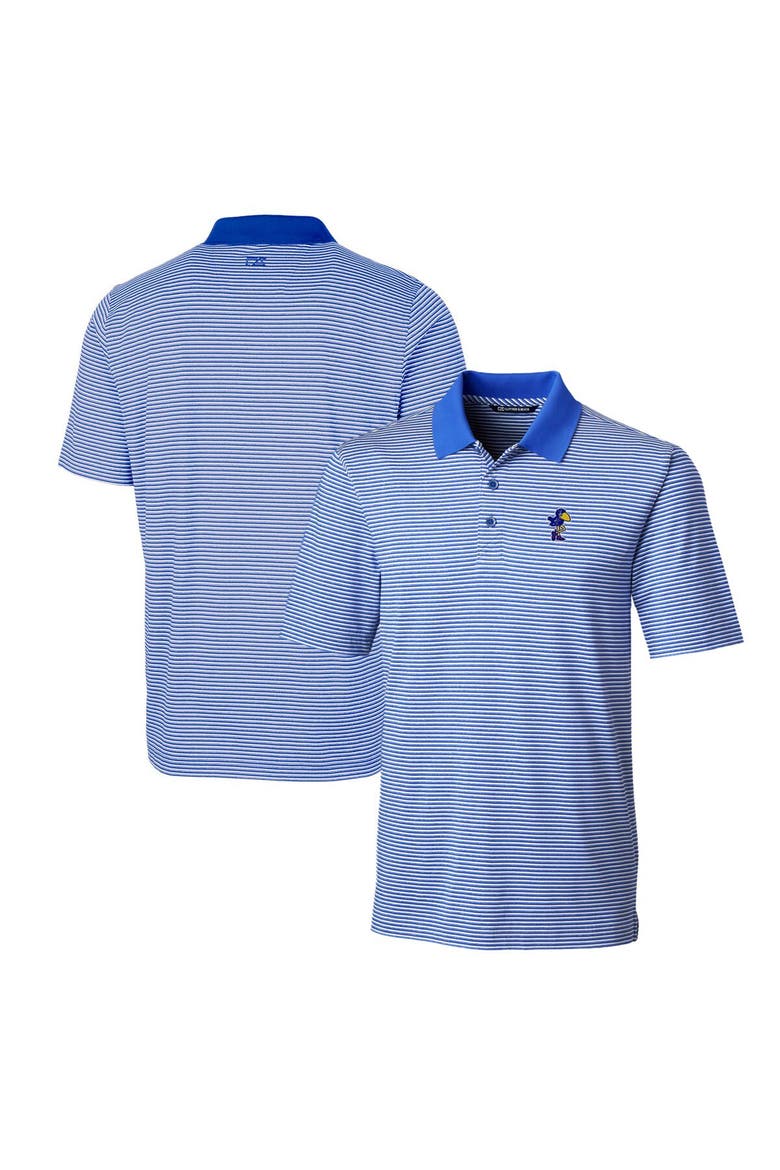 Men's Cutter & Buck Blue Kansas Jayhawks Forge Tonal Stripe Stretch Polo, Alternate, color, Blue