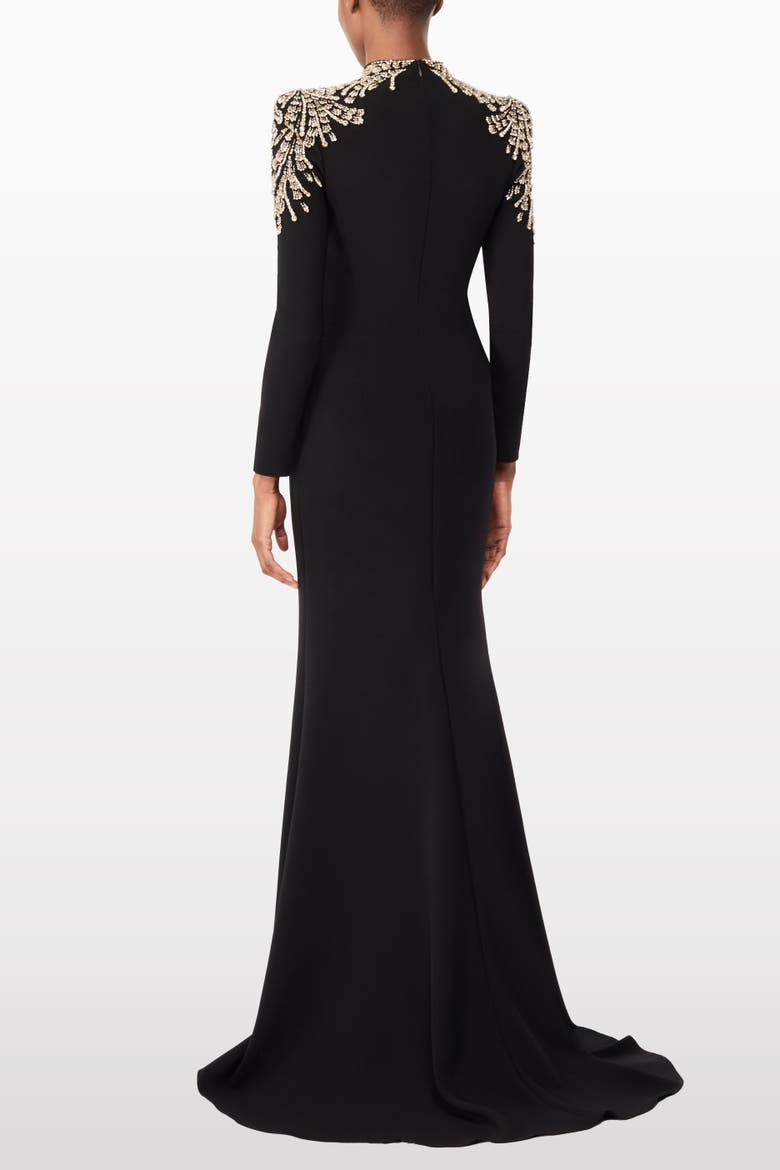 Cobra Embellished-Shoulders Mock-Neck Maxi Dress, Alternate, color, Liquorice