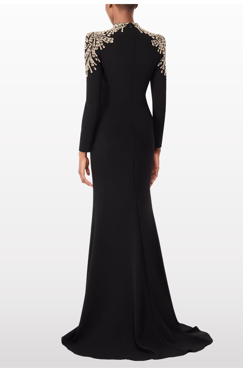 Jenny Packham Cobra Embellished-Shoulders Mock-Neck Maxi Dress, Alternate, color, Liquorice