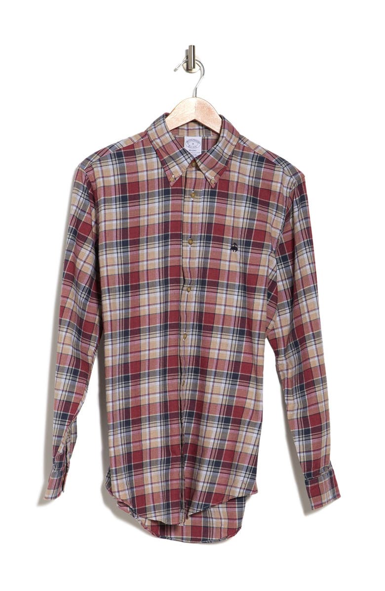 Brooks Brothers Plaid Print Flannel Regular Fit Shirt, Alternate, color, 
