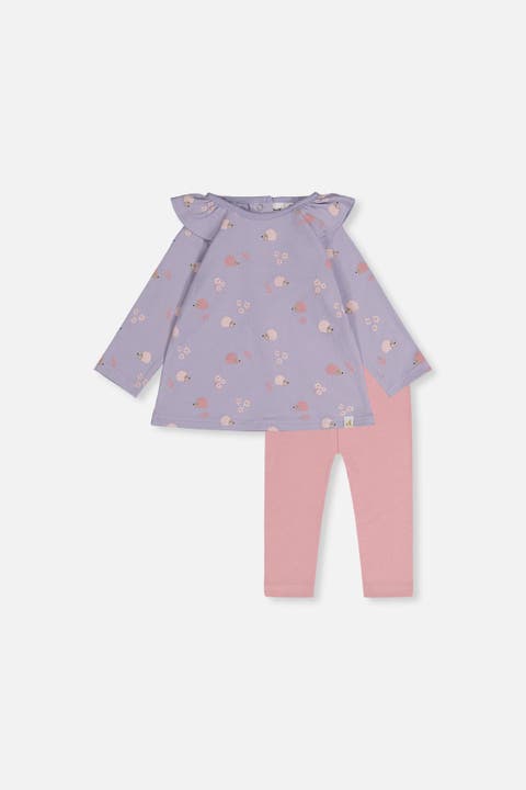 Organic Cotton Ruffle Shoulder Hedgehog Tunic and Legging Set