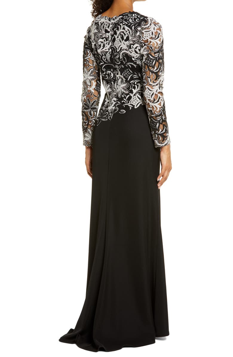 Tadashi Shoji Embroidered Long Sleeve Crepe Trumpet Gown, Alternate, color, 