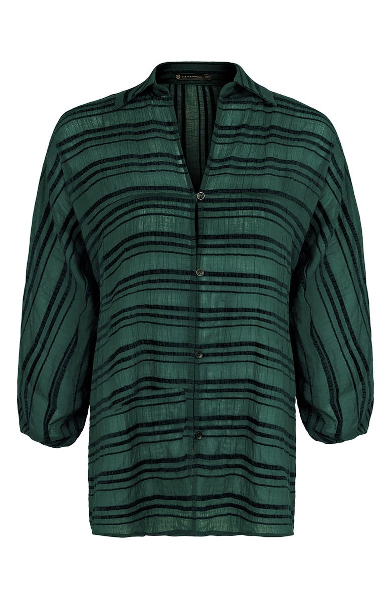 ViX Paula Hermanny Jenna Stripe Puff Sleeve Cotton Cover-Up Tunic, Alternate, color, Green