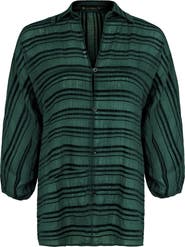 ViX Paula Hermanny Jenna Stripe Puff Sleeve Cotton Cover-Up Tunic