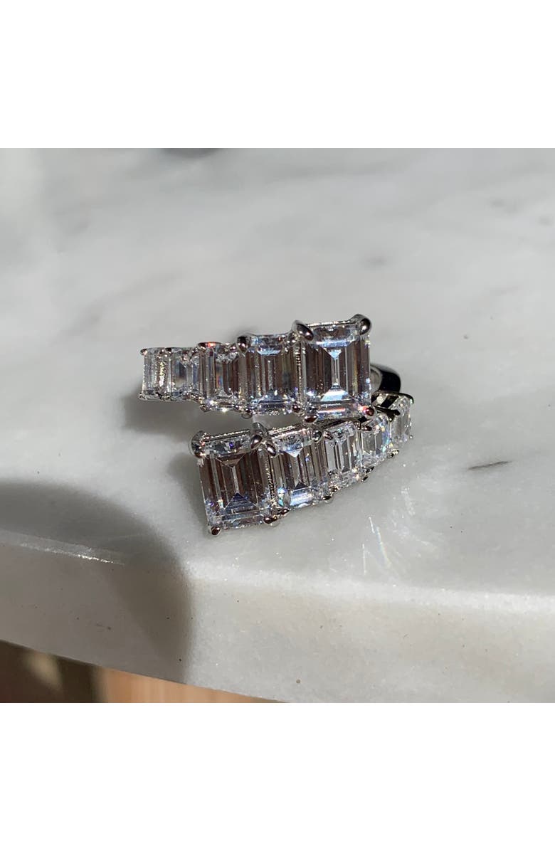 Gemma Azzurro emerald cut cz diamond statement ring, Alternate, color, Silver