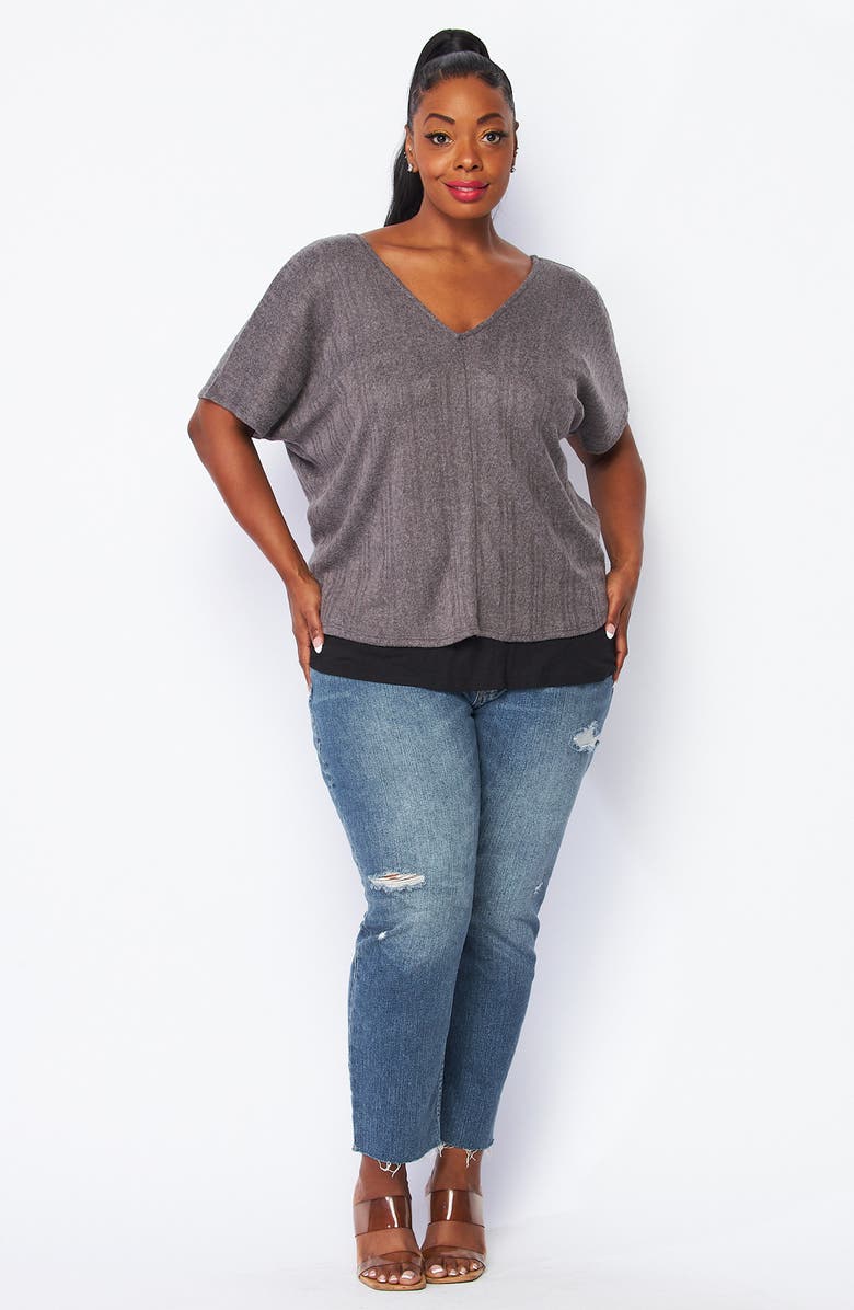 BLUEGREY Double V-Neck Top, Alternate, color, Grey