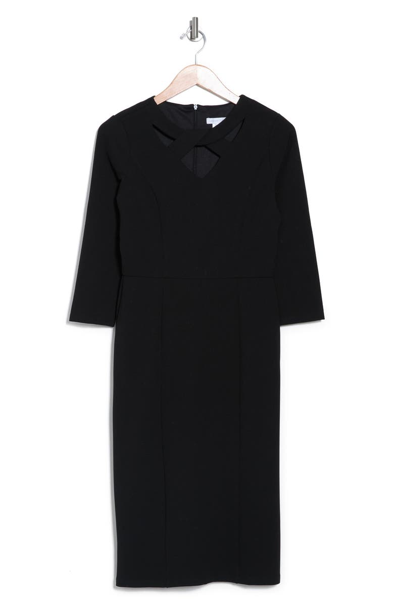 London Times Twist Neck Scuba Crepe Dress, Alternate, color,