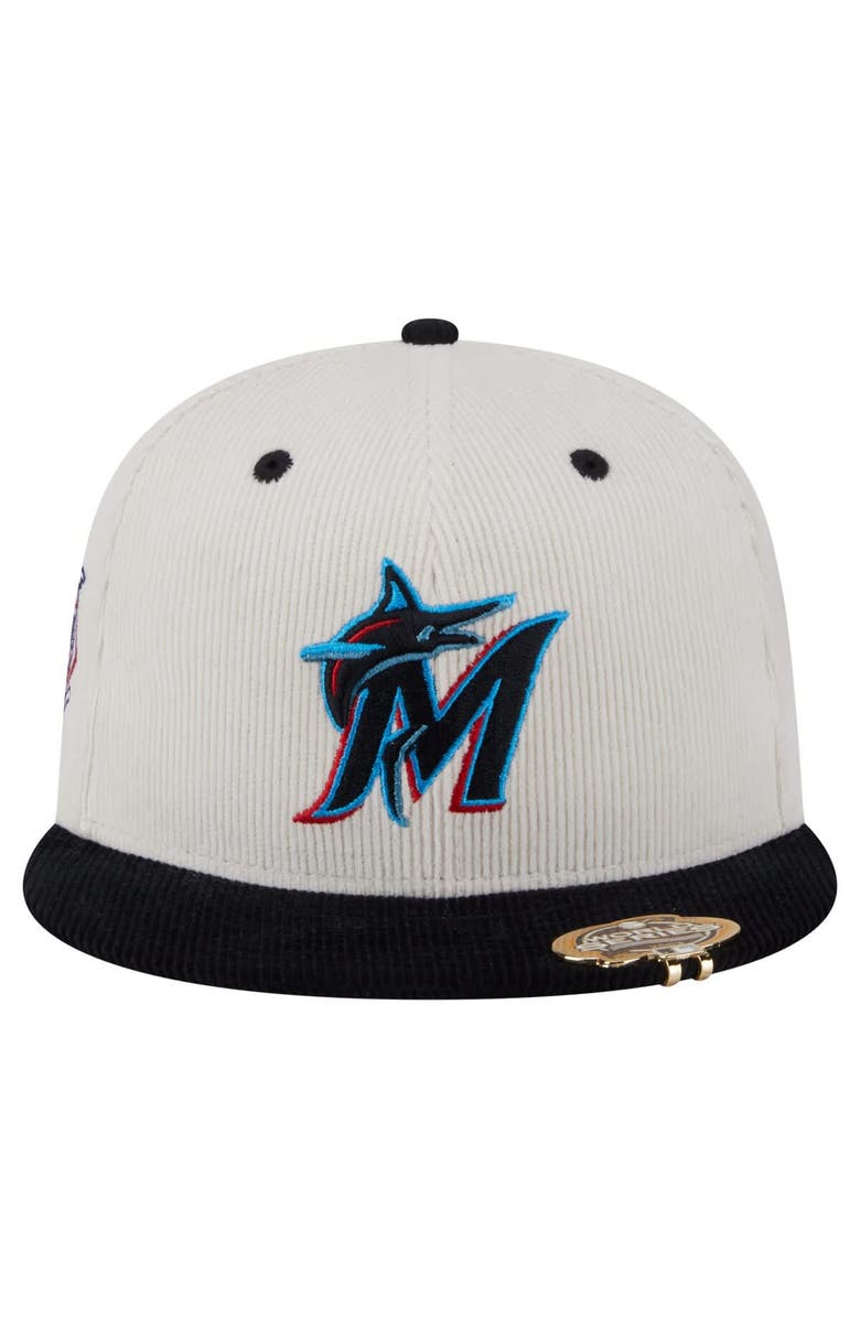 New Era Men's New Era Cream/Black Miami Marlins Two-Tone Corduroy 59FIFTY Fitted Hat, Alternate, color, 