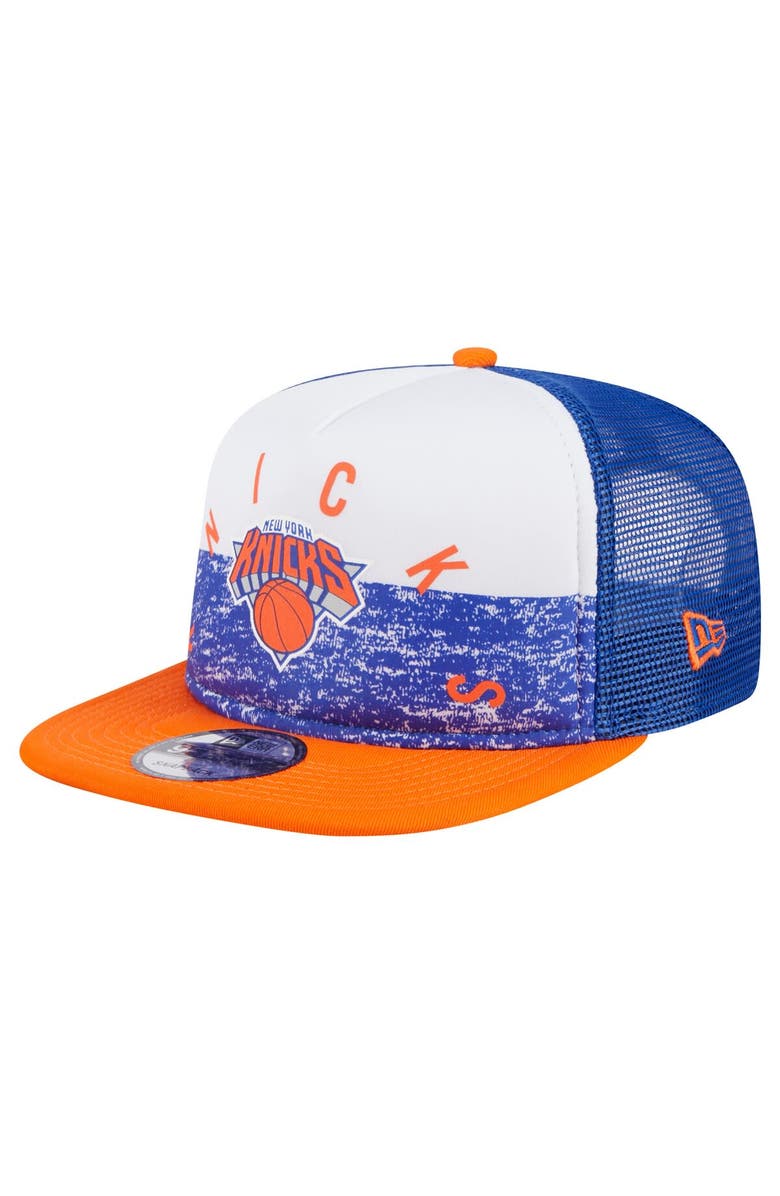 New Era Men's New Era Blue New York Knicks Arch A-Frame Trucker 9FIFTY Snapback Hat, Main, color, Blue
