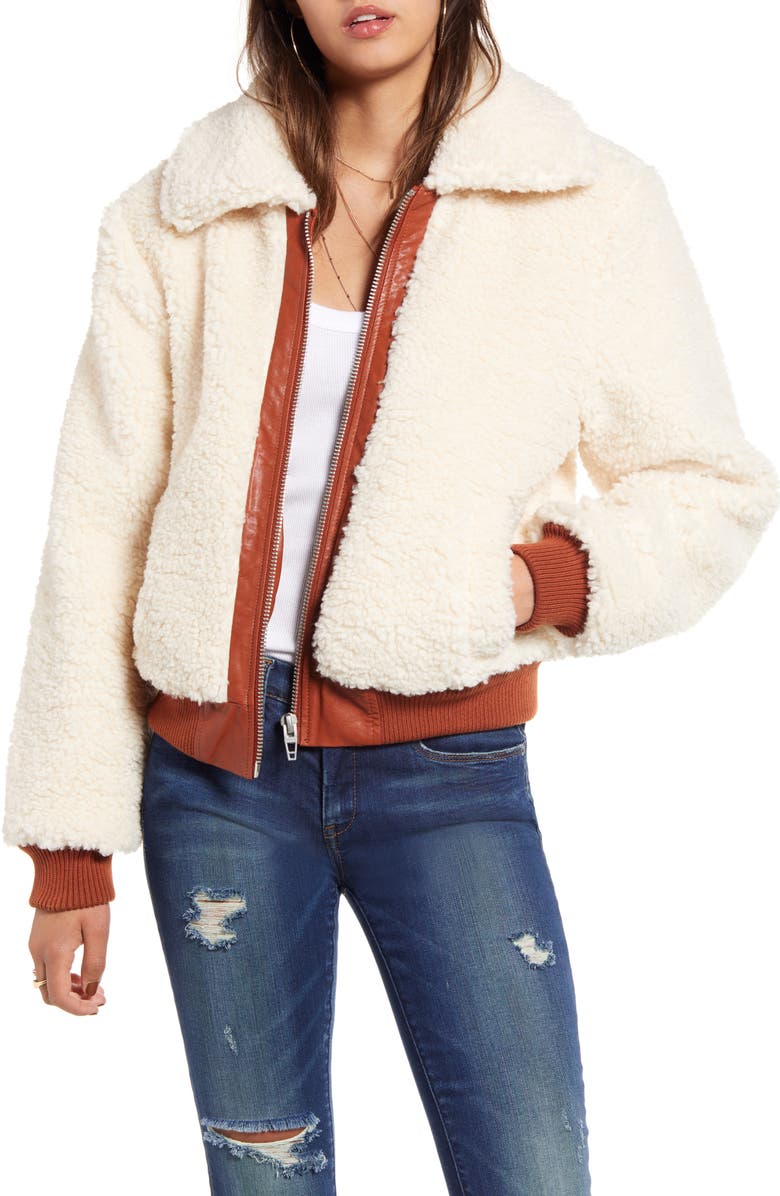 BLANKNYC Faux Shearling Crop Jacket, Main, color,