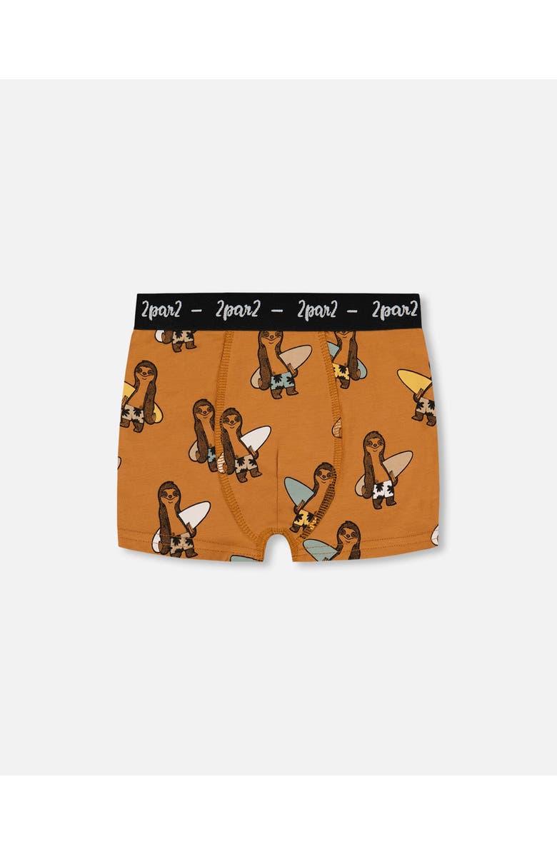 Deux par Deux Boy's Printed Organic Cotton Boxer Shorts Sloths On Tan Background, Main, color, Sloths On Tan Background