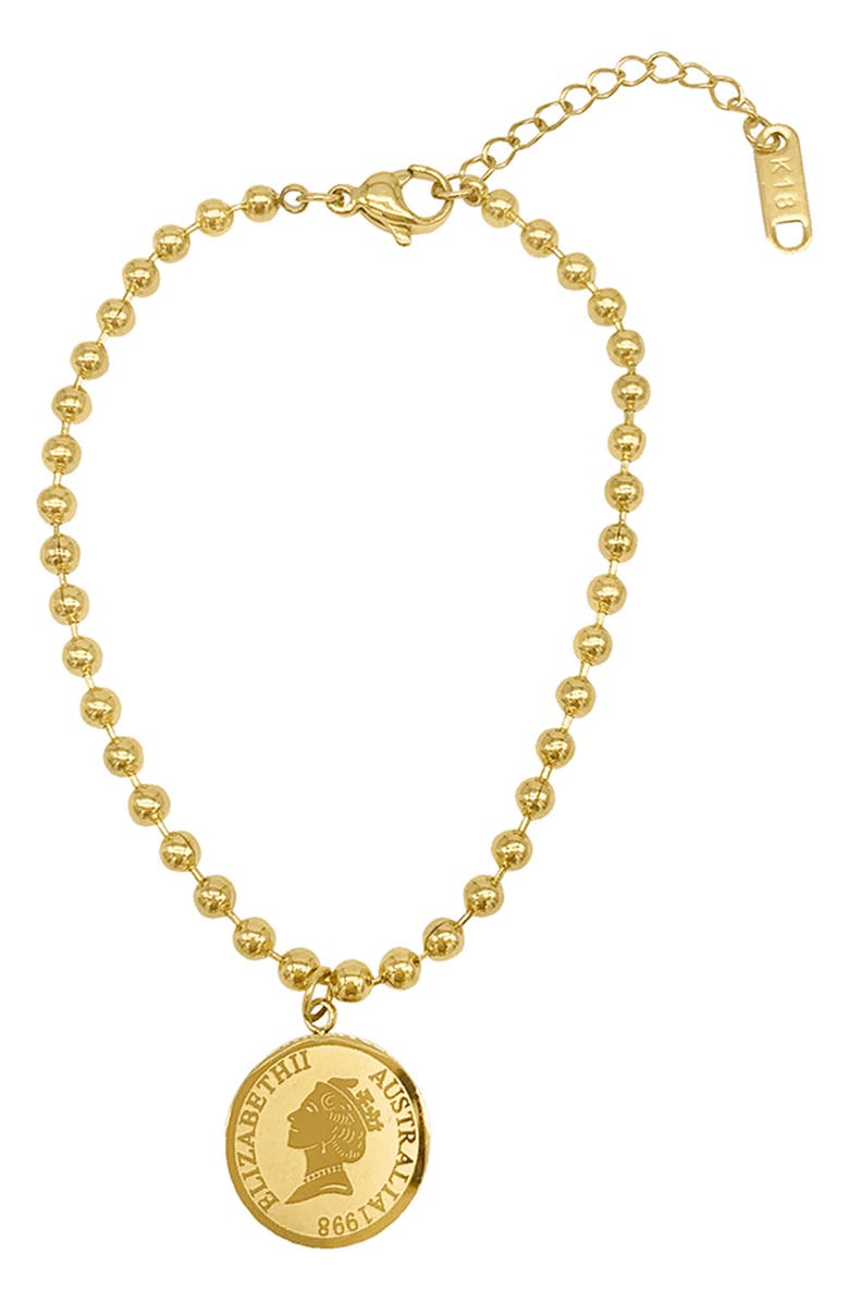 Adornia Coin Charm Water Resistant Beaded Bracelet, Main, color, 