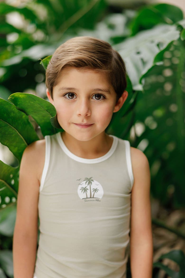 Printed Palm Trees Collection - Boys Tank and Shorts, Alternate, color, Sage