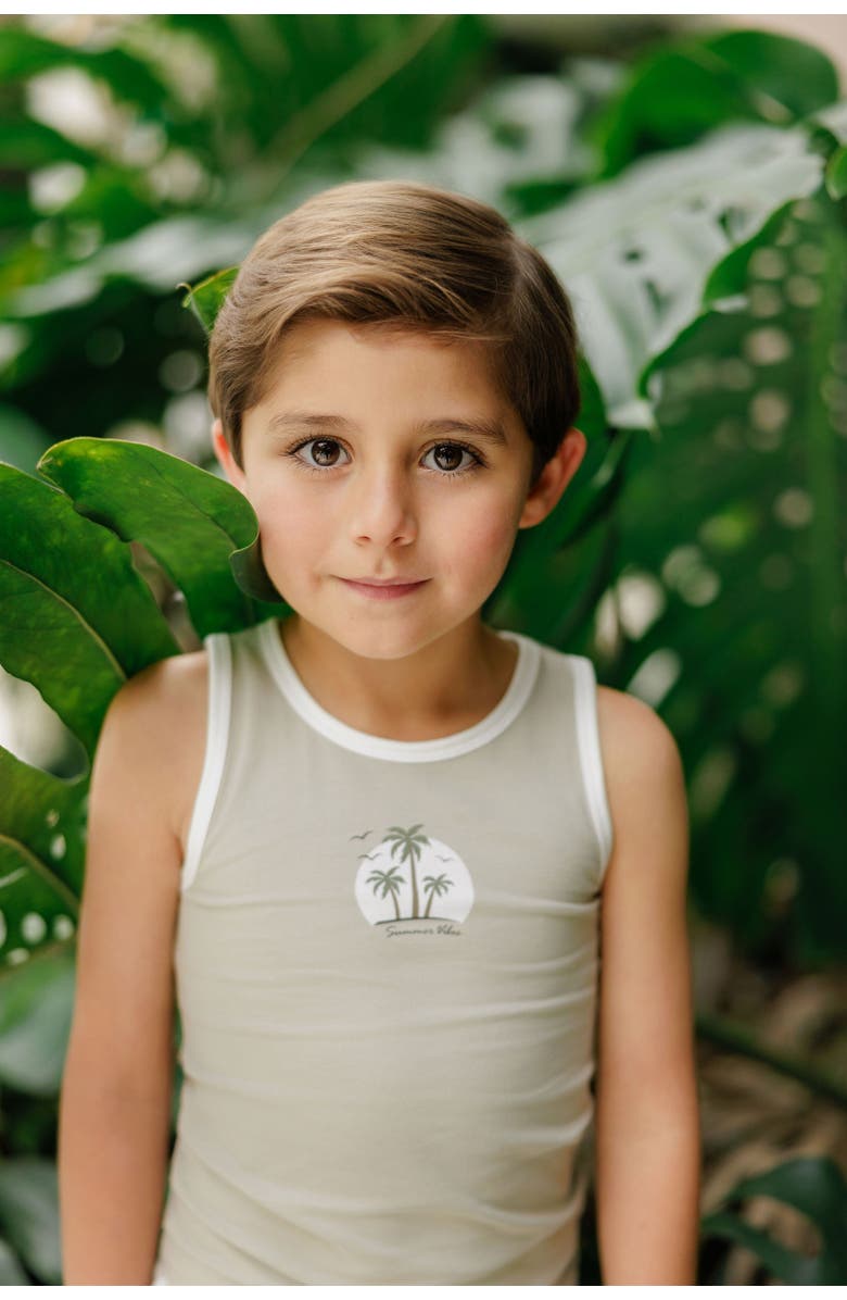 Ely's & Co. Printed Palm Trees Collection - Boys Tank and Shorts, Alternate, color, Sage